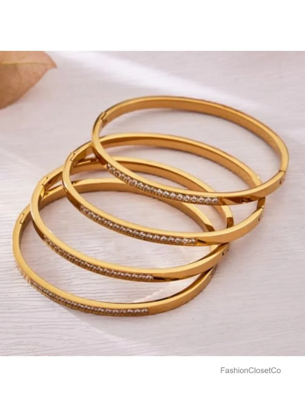 Minimalist Cubic Zirconia Cuff Bracelet Stainless Steel Bangle Jewelry